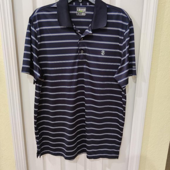 IZOD Golf Men's Polo Shirt Blue White Striped Short Sleeve Large - Picture 1 of 3